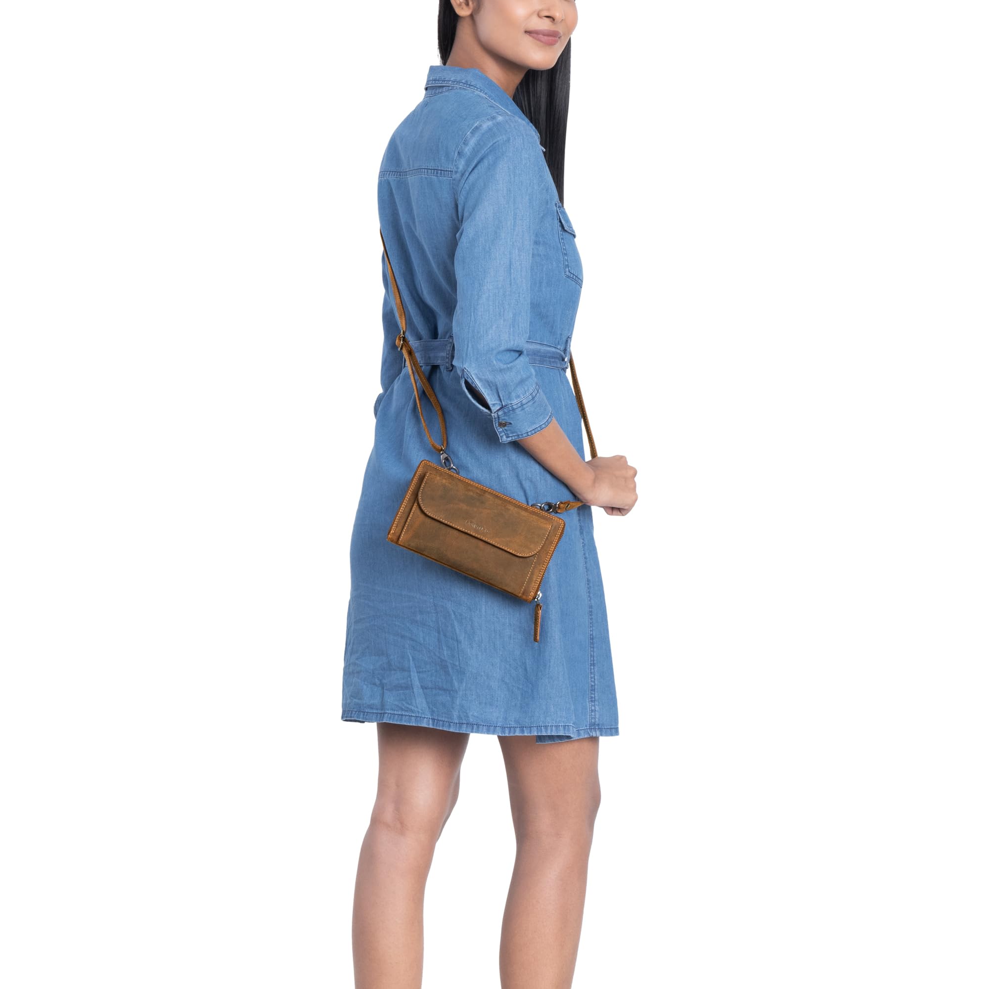 STILORD Monica 4 in 1 Leder Geldbörse mit Handyfach Damen Clutch Geldbeutel zum Umhängen Schultertasche Klein Crossbody Portemonnaie für Frauen Handytasche Echtleder Farbe:Bergamo - braun