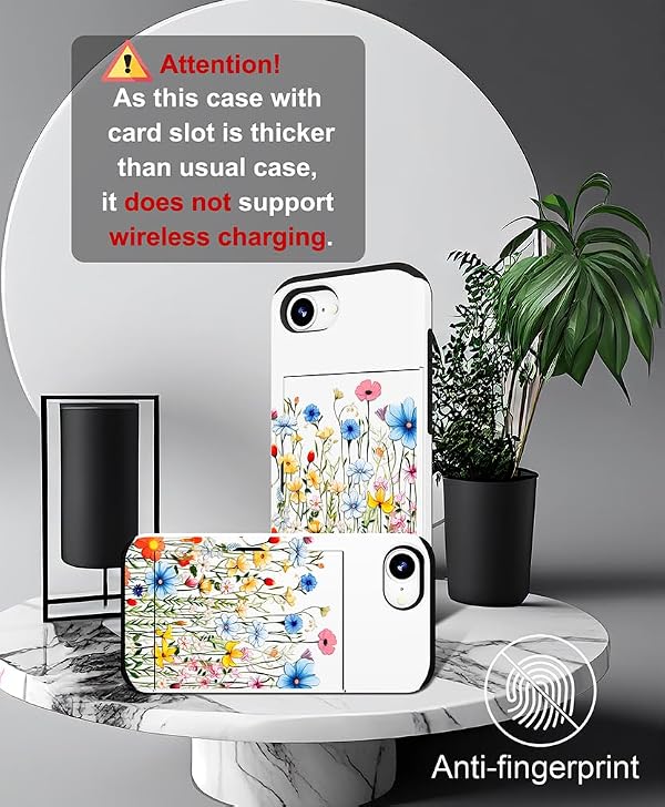 IWONE Compatible with iPhone 16e / 17e Case with Card Holder Cute Shockproof Drop Protection Phone Wallet Slot Cover Cases for Women - Blue Buds Flowers Grass by IWONE - Image 7