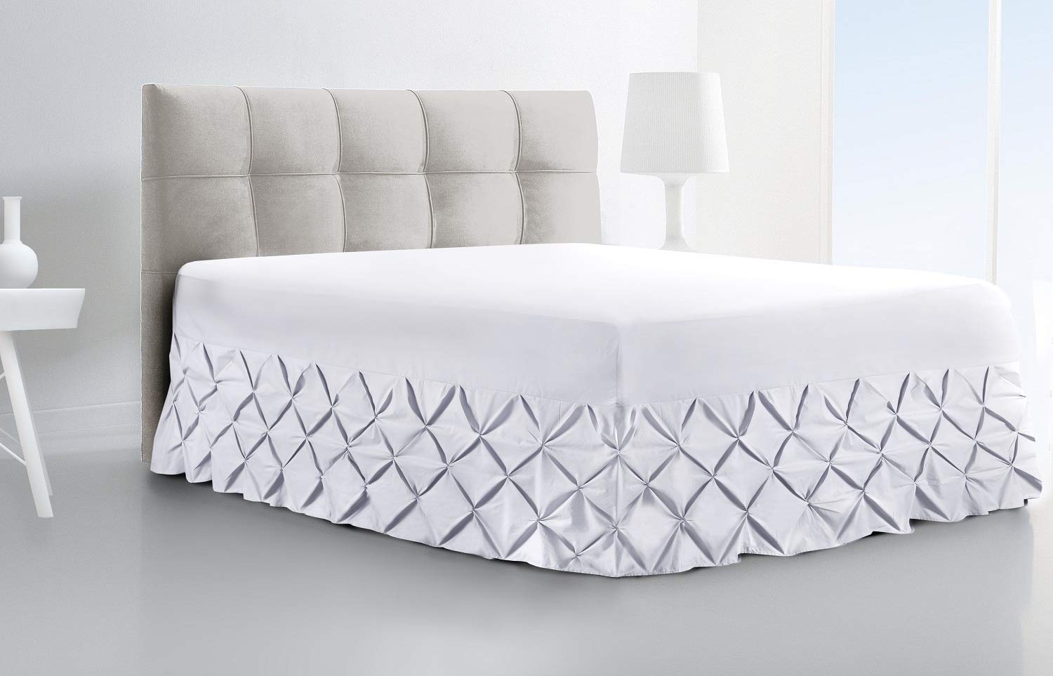 Luxury Pintuck Extra Deep Fitted Valance Sheet 100% Egyptian Cotton 200 Thread Count Single Double King Super King Size Bed Base Sheets (White, Single) — image 1