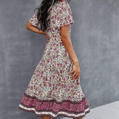 Women's 2023 Summer Dress Short-Sleeve Dresses Casual Loose O-Neck Dress Western Dress For Women Cute Printing Dress Pullover Dress Classic Women's Wear To Work Dresses White #TOP5