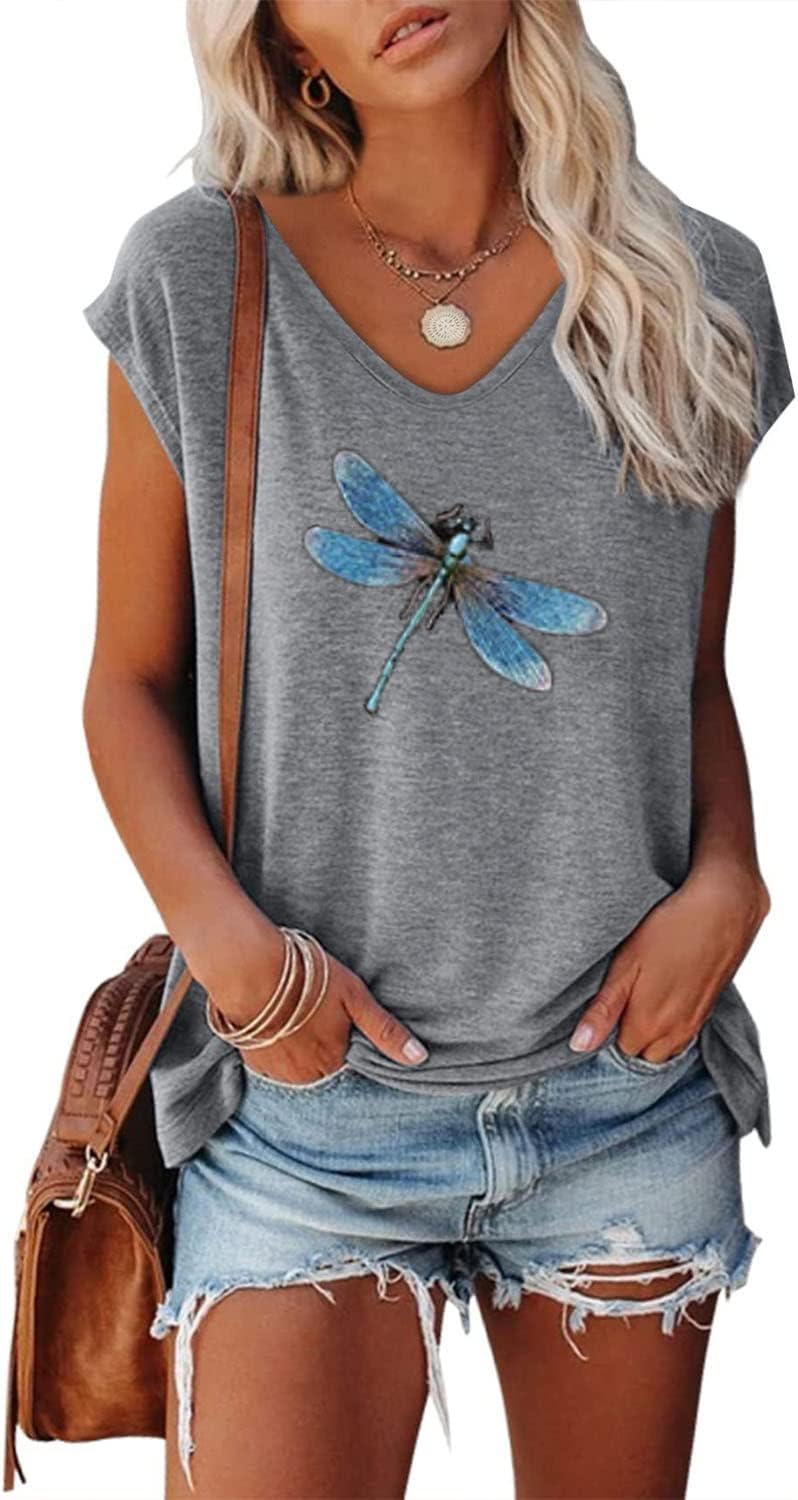 Women’s Graphic Tees Casual Summer Funny Dragonfly Printed Short Sleeve Cute T Shirts Tops Women’s Graphic Tees Casual Summer Funny Dragonfly Printed Short Sleeve Cute T Shirts Tops