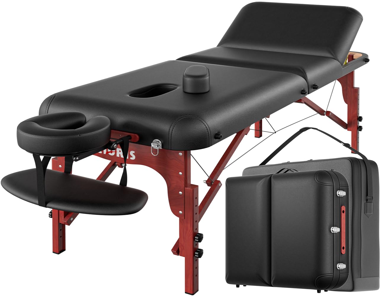 CLORIS 84" Professional Massage Table Portable 3 Folding Lightweight Facial Salon Spa Tattoo Bed Height Adjustable with Carrying Bag & Wooden Leg Hold Up to 1100LBS