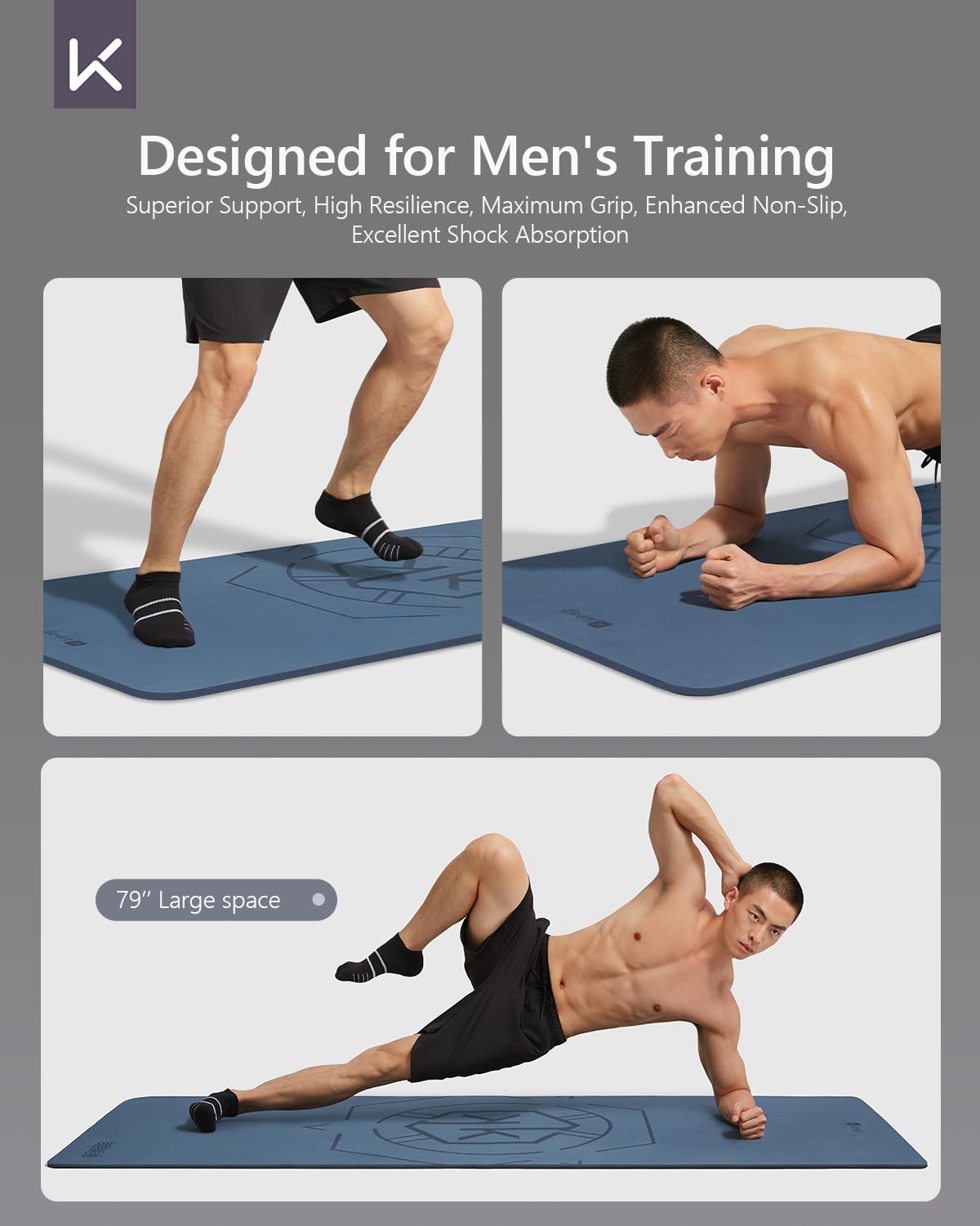 KEEP Esterilla de yoga profesional antideslizante para hombres, 79 x 39 x 7 mm, extra ancha y larga, antidesgarros, gruesa de alta densidad, para pilates, fitness, hogar y entrenamiento