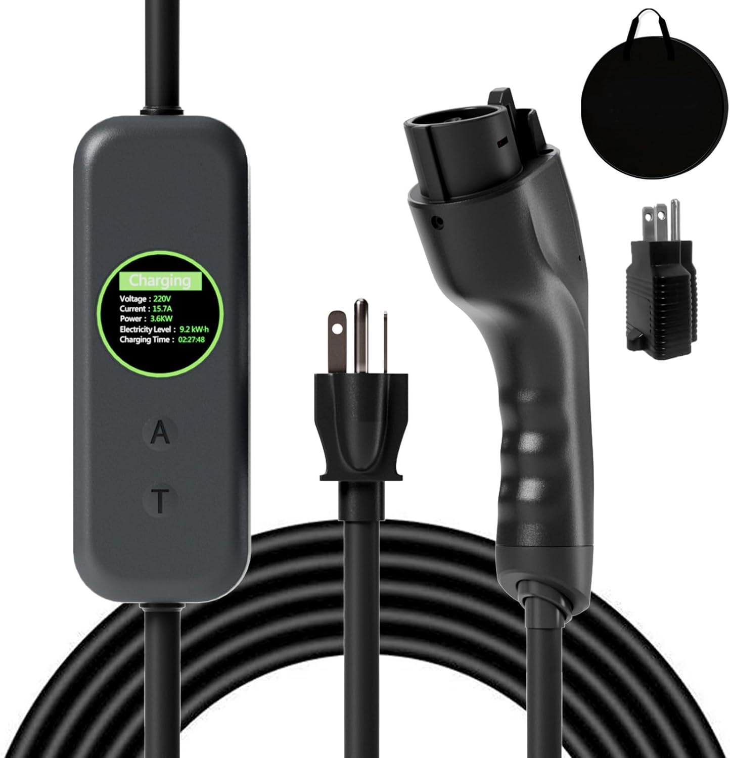 1+2 EV Charger Level Portable Electric Car Charger 6-20P 16A Power Plug 3.5KW 110V-240V for J1772 Electric Cars (Applicable to Household Electricity)