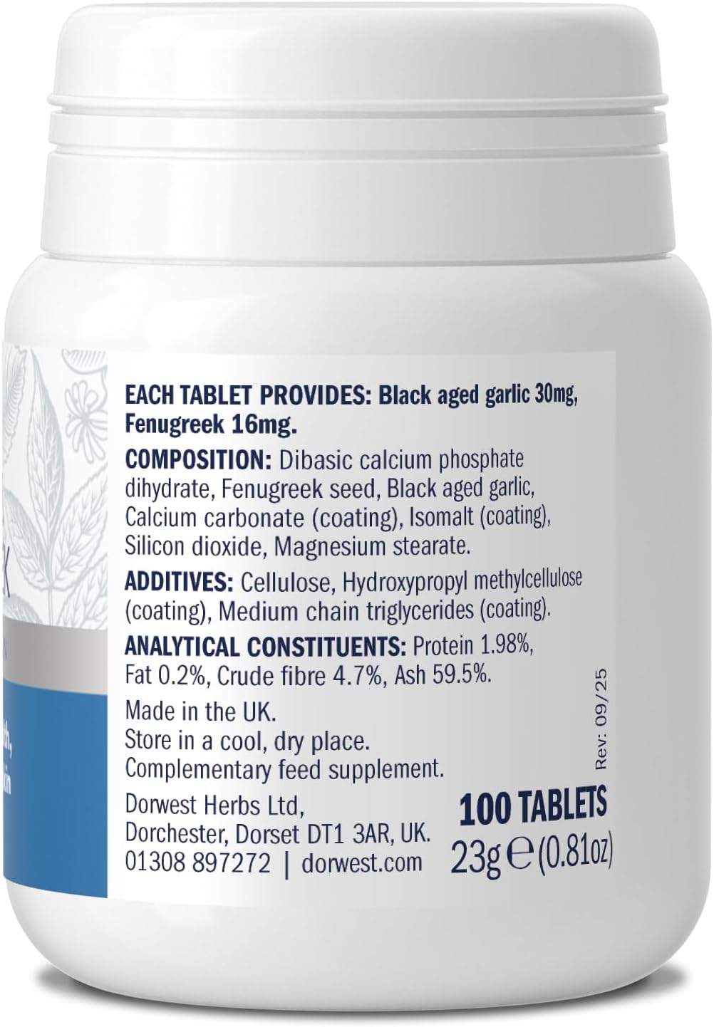 Garlic And Fenugreek Tablets For Dogs And Cats 100 Tablets