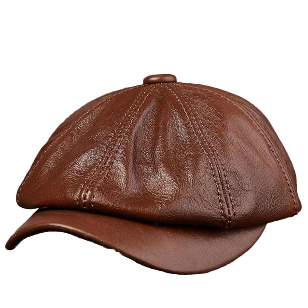 Sombreros de periódicos para hombre de piel de vaca auténtica, octogonal, ajustados, vintage, boina de pico de pato, Gorra marrón, 59/60 cm
