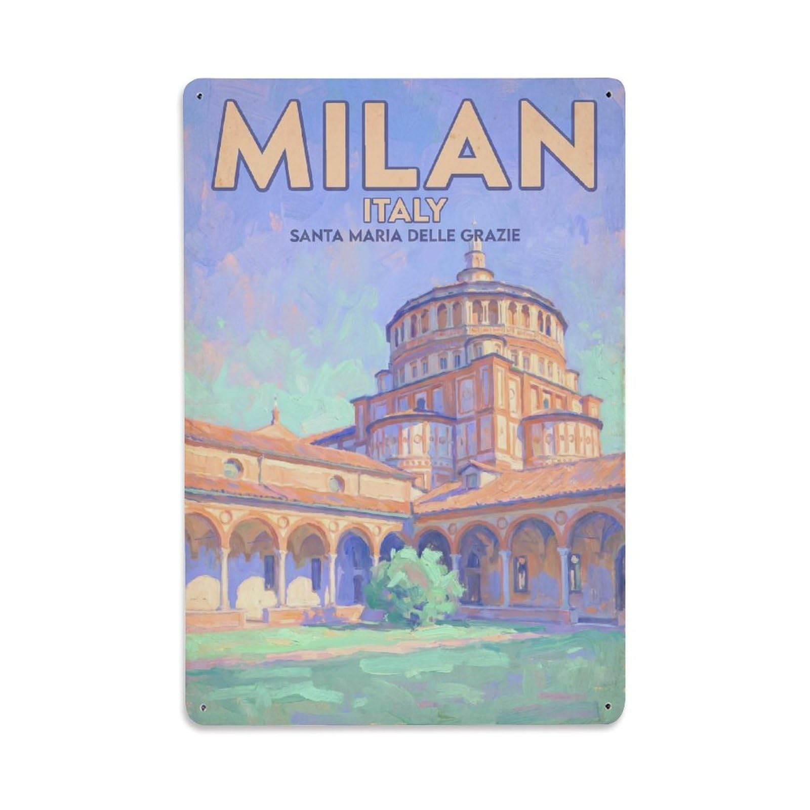 Olhnbad Style Centrale Milan Italy Impressionist City Travel Metal Tin Sign