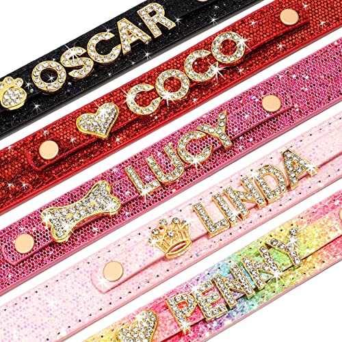 Didog Personalized Glitter Dog Collars, Pu Leather Custom Dog Collars With Bling Rhinestone Pet Name For Small Medium Dogs & Cats, Hot Pink, L #TOP1