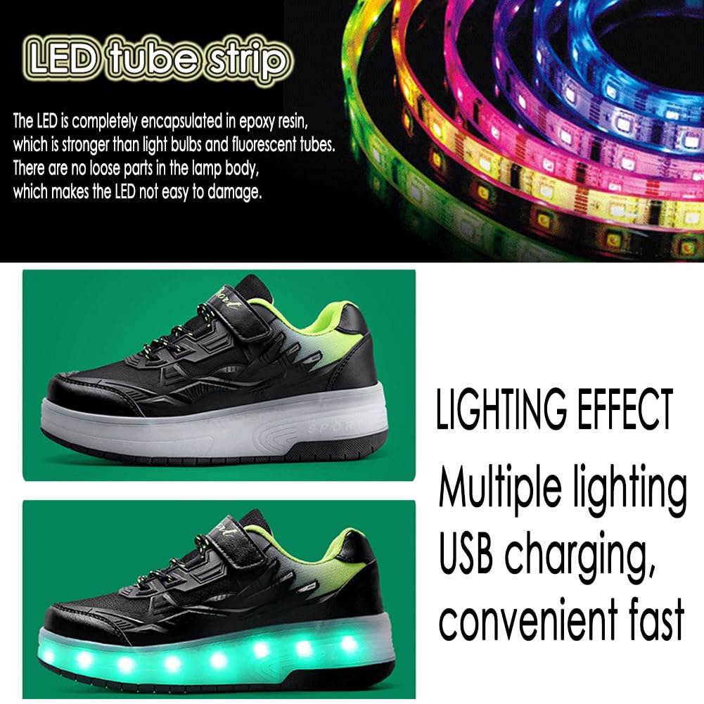 FANSU Zapatillas con 2 Ruedas Niña, Zapatos con Ruedas Luces LED Coloridos Parpadeante 2 en 1, Niño Zapatillas Patines Carga con USB Calzado de Skateboarding 28-41 EU