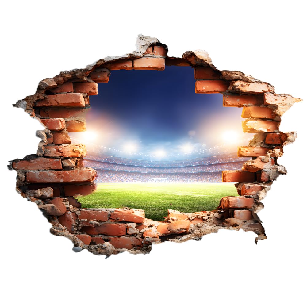SUPERDANT 3D Night at the Stadium Soccer Field Wall Stickers, Vinyl Art Wall Decal for Walls, Perfect to Decorate Bedroom Living Room Playroom, Great Gifts for Boys 80x60cm