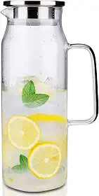 BOTTLE BOTTLE Jarra de vidro com tampa e alça de 1500 ml para chá gelado e suco caseiro, garrafa de vidro borossilicato resistente ao calor para água quente/fria