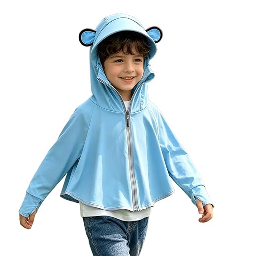 Camiseta infantil FPS 50+ manga comprida com proteção solar cropped com capuz de secagem rápida jaqueta de treino ao ar livre