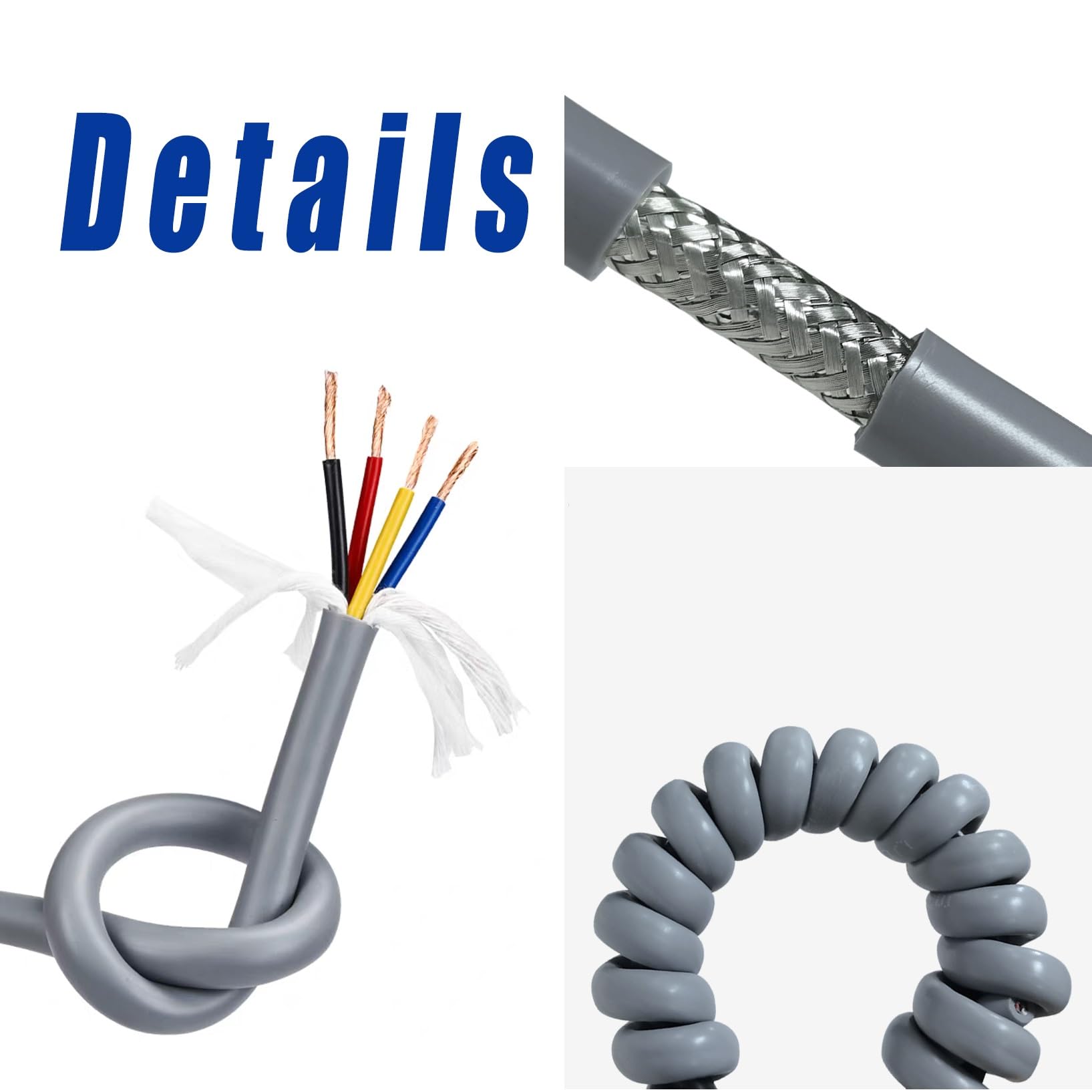 Cavo Piatto Cavo Elettrico, Cavo schermato a doppino Intrecciato in Rame Privo di Ossigeno ad Alta flessibilità a 4 conduttori da 0,15 a 2,50 mm²(25ft,1.00mm²-4C)