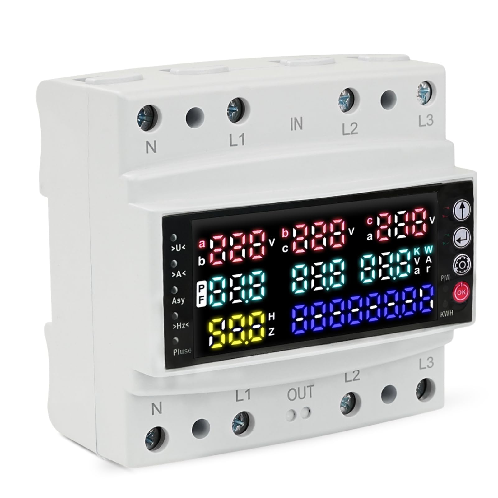 DEWIN Misuratore di Consumo Elettrico Trifase,100A AC 230V Contatore Energia Elettrica Trifase Wifi con Sbilanciamento di Tensione/Ritardo di Sovracorrente/Sottotensione E Protezione