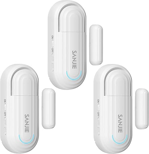 SanJie Sensor de alarma de puerta de volumen ajustable para seguridad del hogar y seguridad infantil, alarma antirrobo de 120 dB con 4 modos -