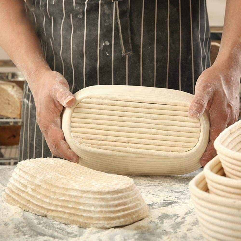 Natürliches Rattan Banneton Brotgärkorb Stoffeinsatz Abdeckung Gärkorb Brot Backform Teigschaber Brot (Farbe: 30 x 9 cm rund)