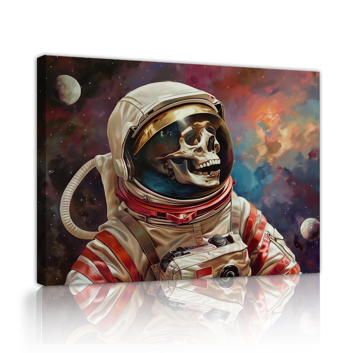 YUNART Astronaut Skull Space Art Vintage Wall Decor Colorful Pop Astronaut Outer Space Theme Classroom Canvas Printed Home Decor Picture 75x95cm Innerframe