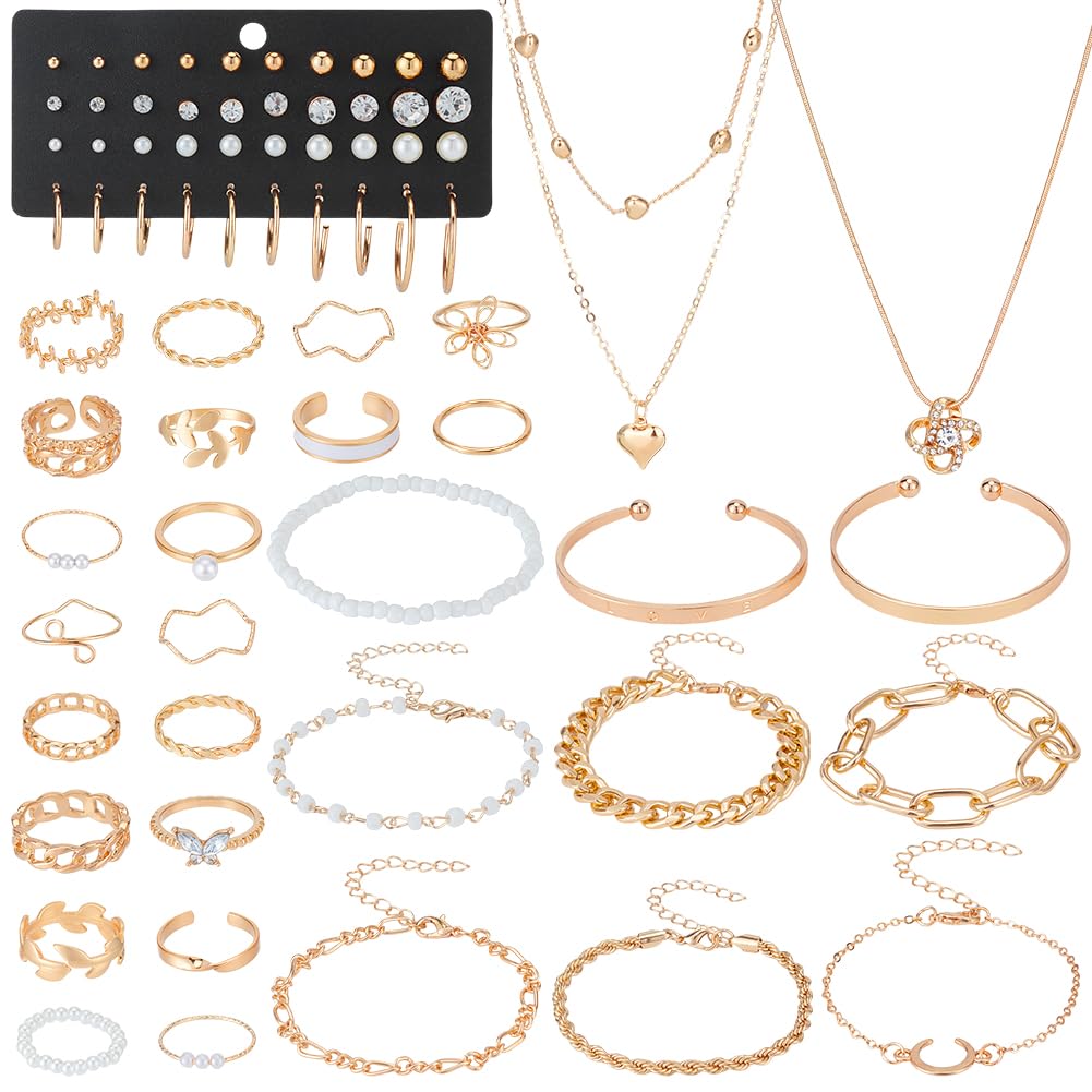Juego de joyas doradas UNICRAFTALE con 71 piezas de collares y anillos para mujer 6