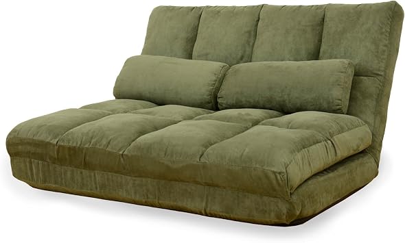 DORIS Doris Sofa Sofa Bed, Single, Width 40.6 inches 103 cm, 3-Way, 14-Step Reclining, Micro-suede Fabric, Includes 2 Cushions, Khaki, Leaf, S14421