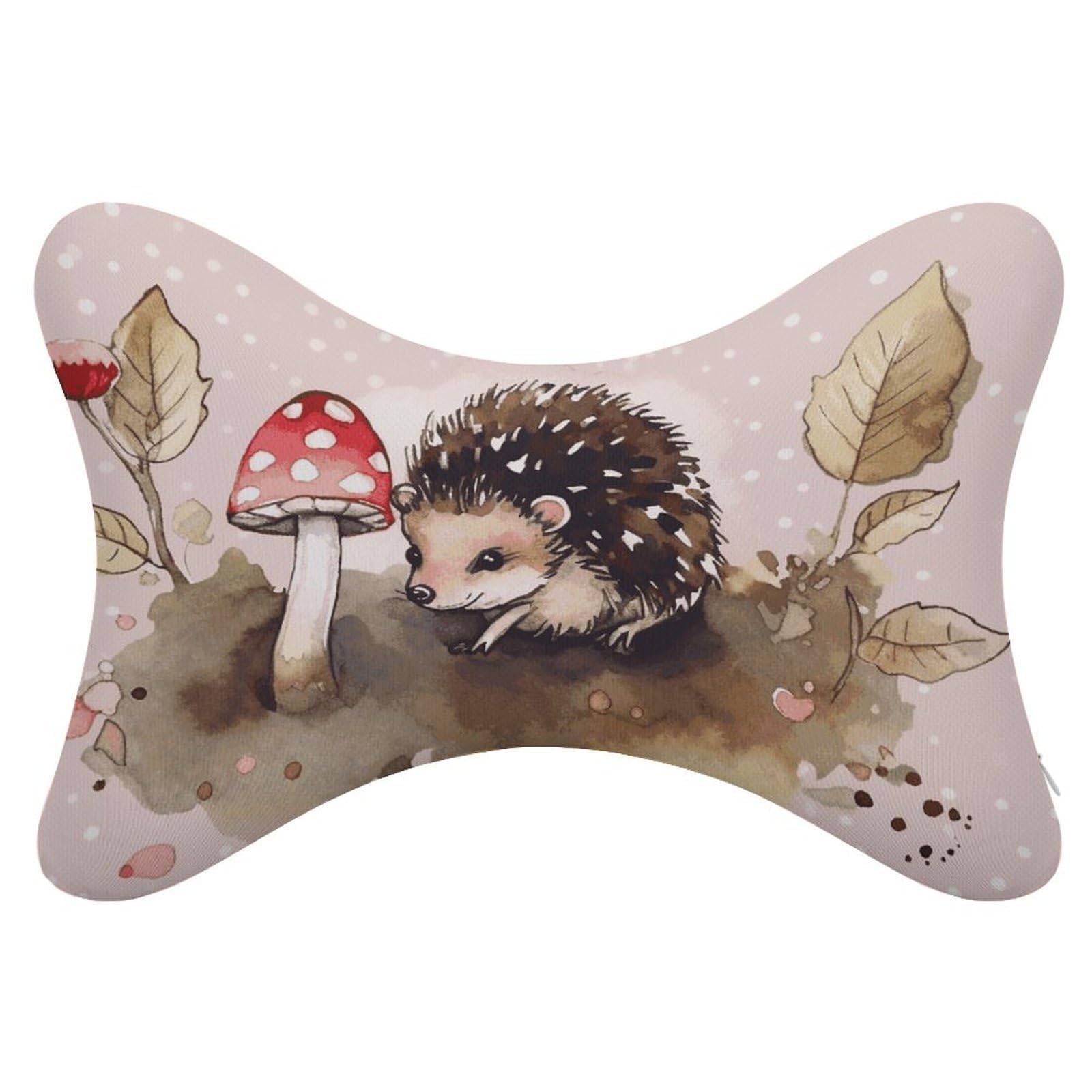 JTREHY Hedgehog Watercolor Painting Car Neck Pillow Dog Bone Shaped Travel Neck Headrest Back Chiropractic Car Support Pillow Adjustable Strap Sofa Lounge Chair Head Pillows for Car Seat