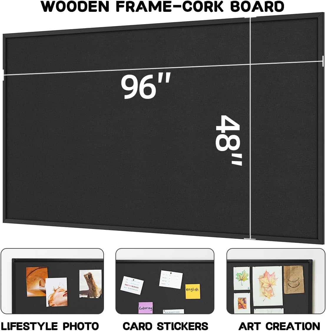 INNOVART Extra Large Cork Bulletin Board 96"X48" with 40 Push Pins, Corkboard with Black Wood Frame, Cork Notice Board Message Board for Wall, Wall Mount Framed Pin Board for Home, Office, School