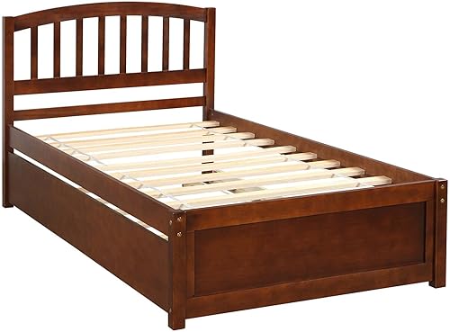 Miniatura 41 de Cama de plataforma de madera con cabecera y estribo, soporte de listones de madera resistente, no requiere somier, montaje simple para niños, niñas,