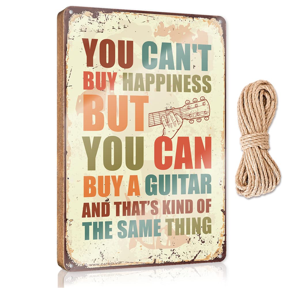 FZFN Signs & Plaques You Can'T Buy Happiness But You Can Buy A Guitar Wooden Sign Bar Signs For Man Cave Bar Signs For Home(15X28CM)