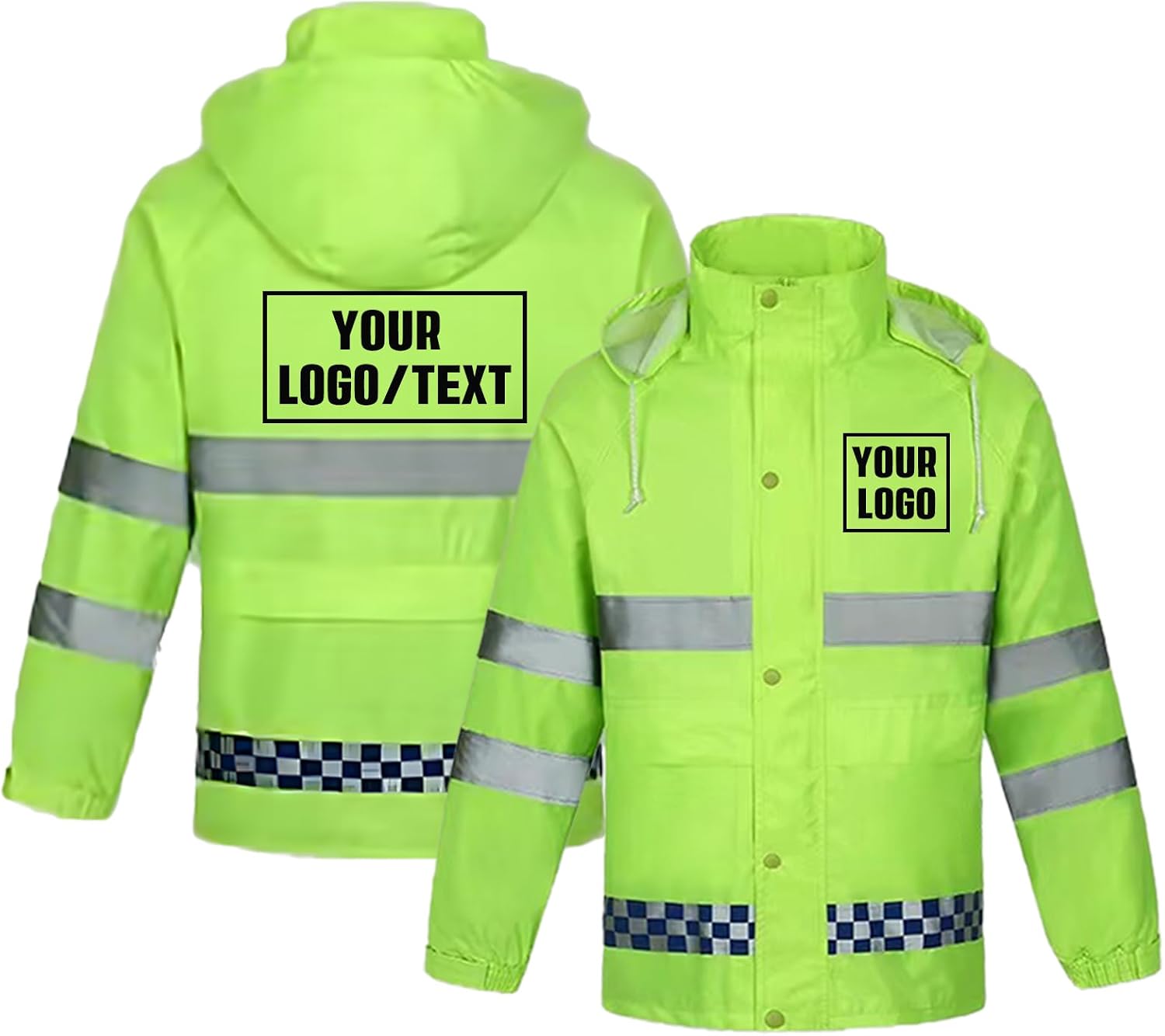 Custom Logo Safety Rain Jacket Professional level Class 3 High Visibility Rain Coat with Zipper Waterproof Construction