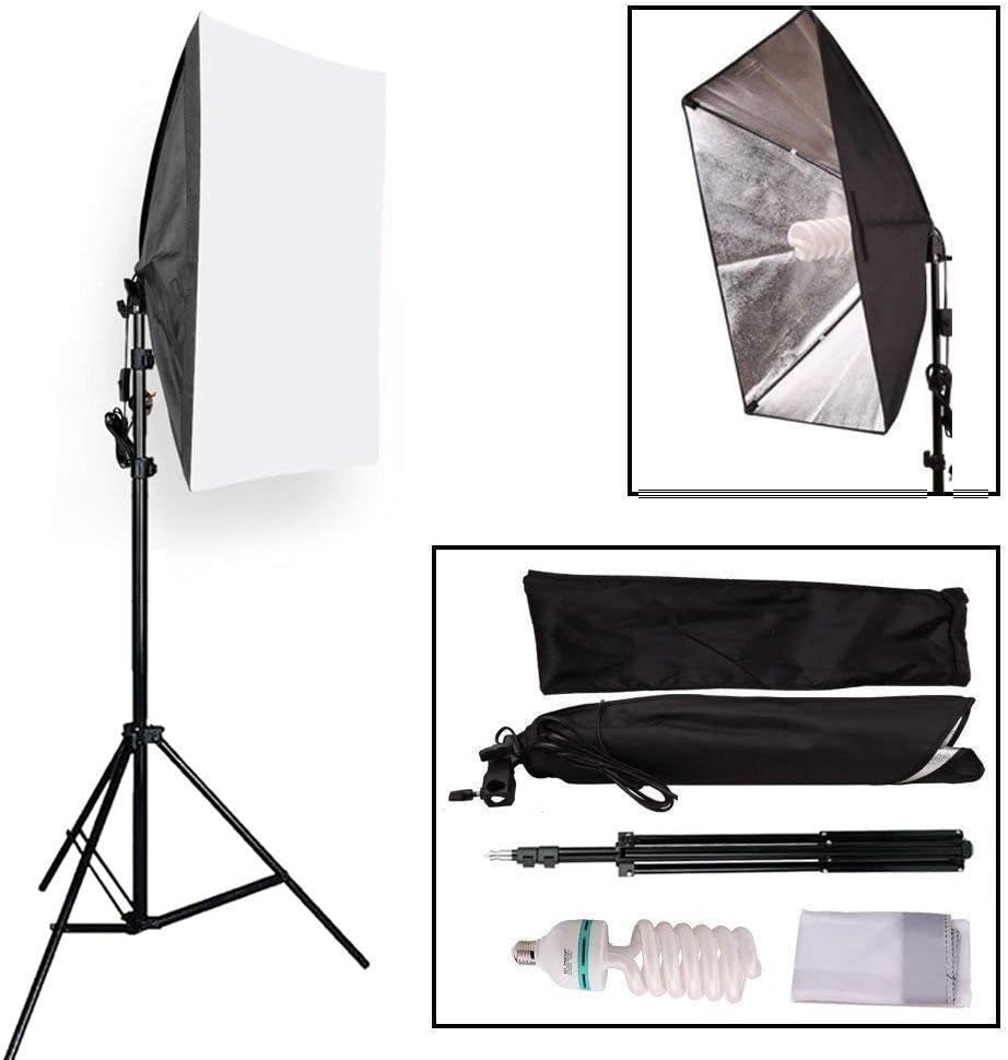 VOLKWELL 50x70cm(20"x27") Softbox Lights+ 2PCS 135W 5500K Continuous Bulb Lamp Light Lighting Kit, Photo Studio Quick Set Soft Box With E27 Socket, 210cm(83") Adjustable Aluminum alloy Light Stand Set