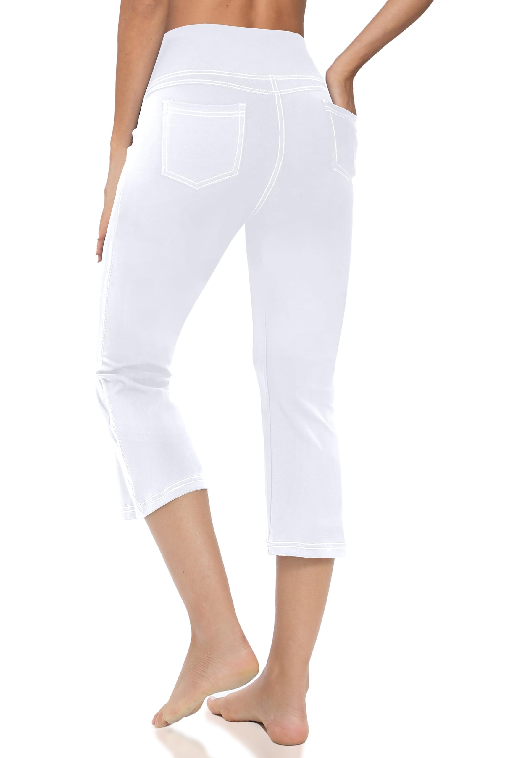 Leggings capri para mujer con bolsillos, cintura alta, pantalones capri de yoga de pierna recta, pantalones cortos elásticos de 21 pulgadas