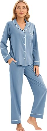 LUBOT 100% Cotton Pyjamas Set for Women Ladies, Long Sleeve Button Pajamas | Two Piece PJs for Female Sleepwear Loungewear, Floral Printing, Knitted & High Elasticity, S - XXL