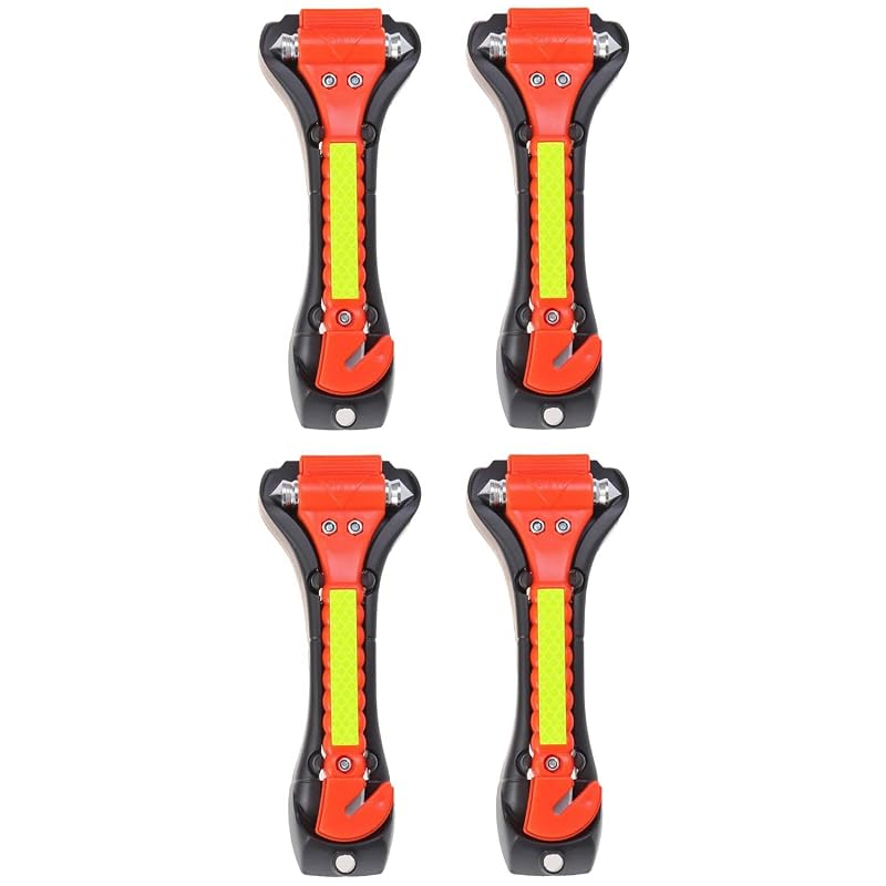 Kit de Ferramentas de Emergência Automotiva Kriture 2 em 1 com Quebrador de Vidro e Cortador de Cinto, Laranja, 4 unidades