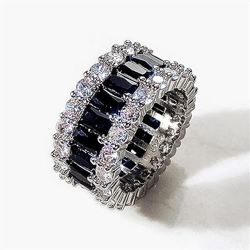 Encantador anillo de plata 925 con diamantes completos de ónix negro brillante, corte cuadrado, circonita cúbica, anillos de compromiso de