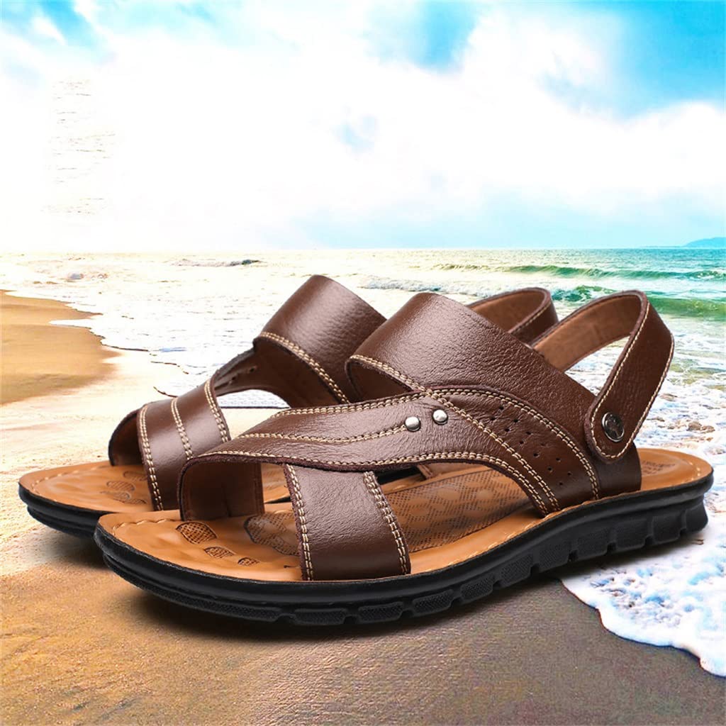 Sandali Estivi da Uomo Scarpe da Spiaggia in Pelle da Uomo Scarpe Casual Pantofole Sandali a Righe Scarpe da Uomo in Gomma (Color : D, Size : 40) (D 44 EU)