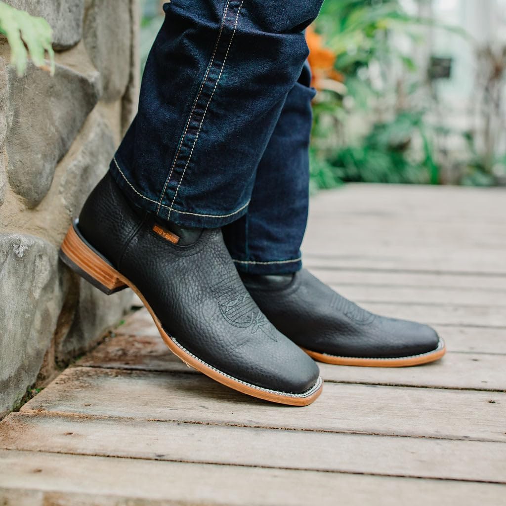 Soto Boots Men's Black Square Toe Cowboy Boots, Genuine Leather Men's Cowboy Boots, Black Western Boots For Men H50040