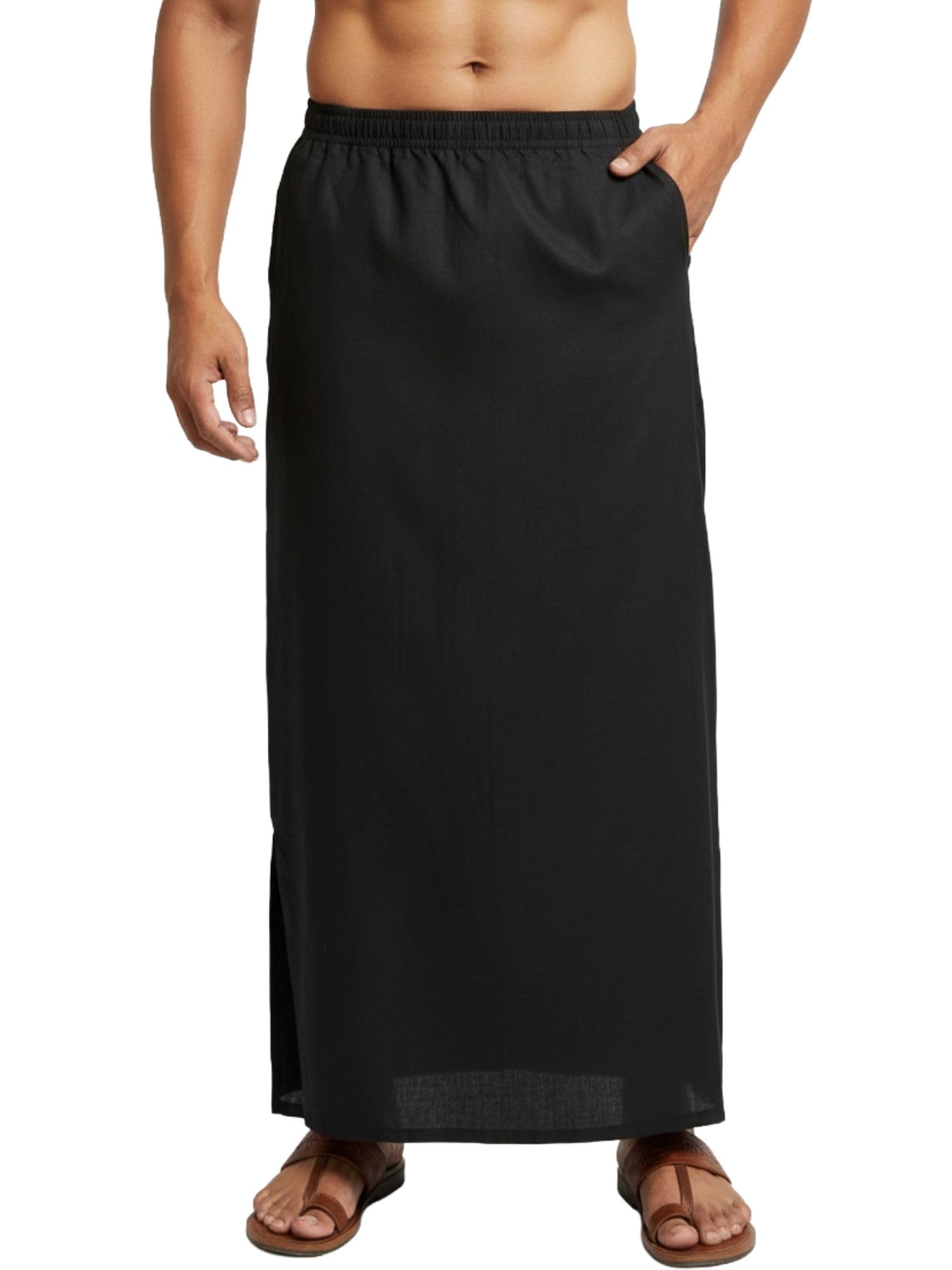twist99 Men’s Linen Stretchable Waist Veshti/Dhoti/Lungi/Mundu/Kaili (Black)| Universal Free Size (28-42)-picture-52