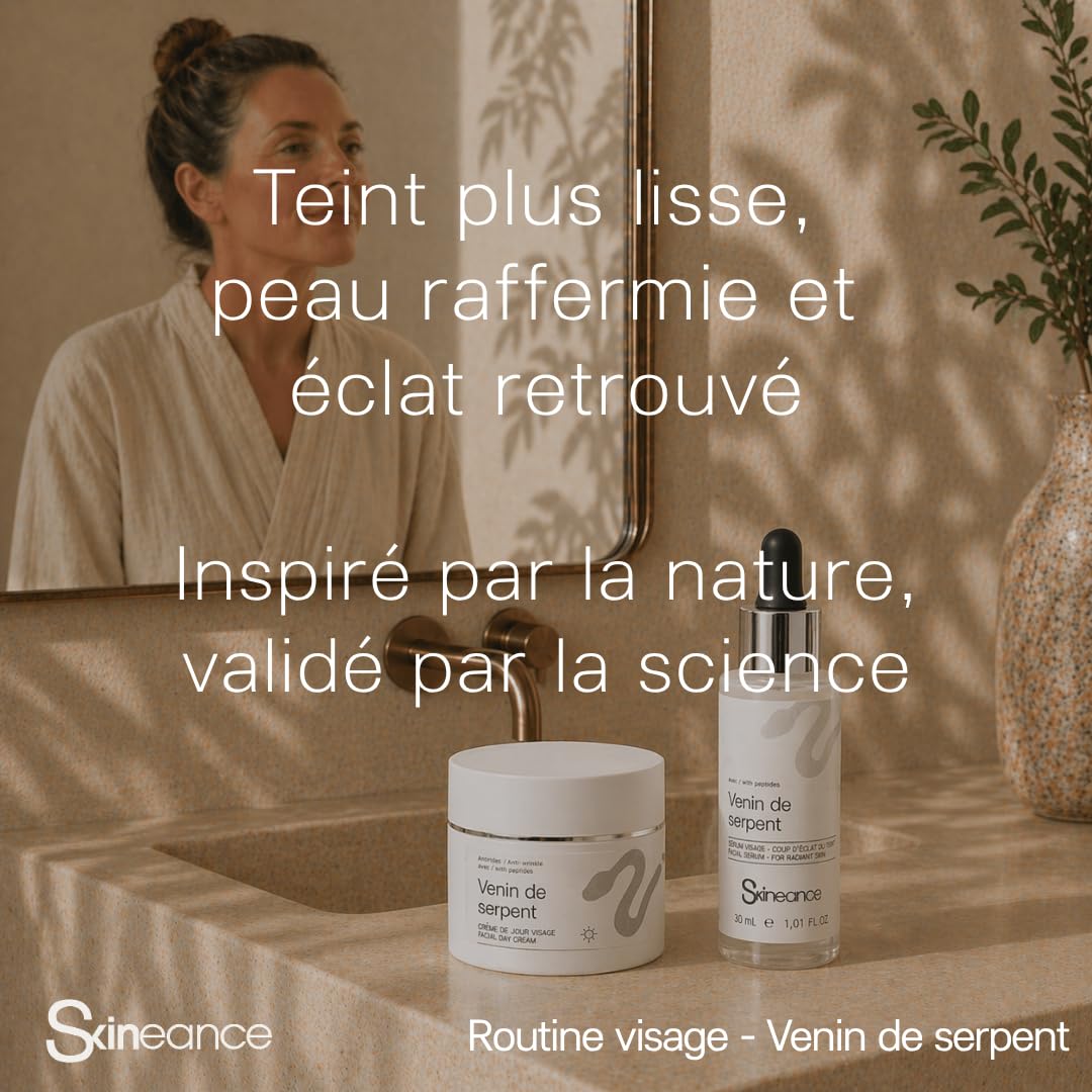 Skineance - Duo Venin de Serpent | Creme Jour 50 ml + Serum 30 ml | Peptide Syn-Ake | Hydratation Quotidienne et Teint Éclatant | Routine Beauté | Formules Contrôlées
