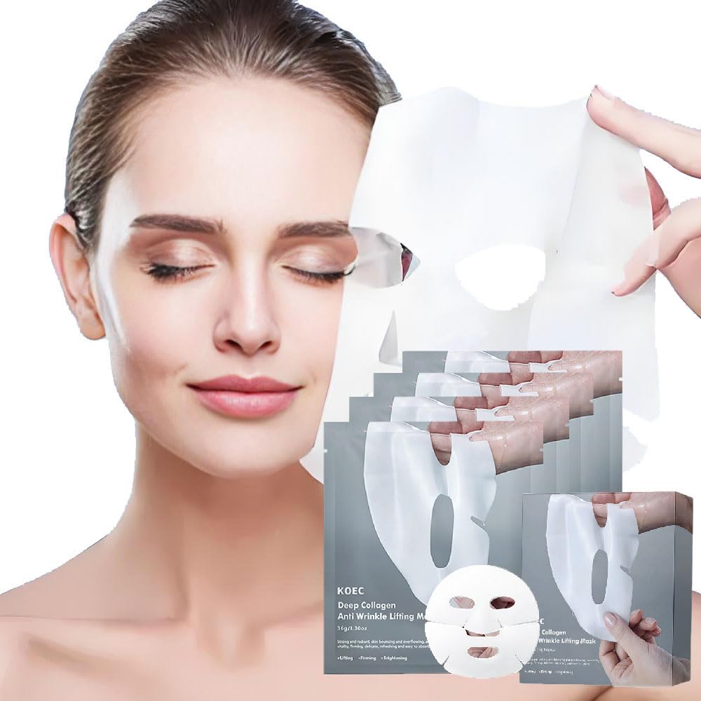 4PCS Collagen Mask,Deep Collagen Teatree Soothing Overnight Mask | The real collagen 2,160,000ppb | Facial Hydrogel Masks with low molecular weight collagen for elasticity and soothing