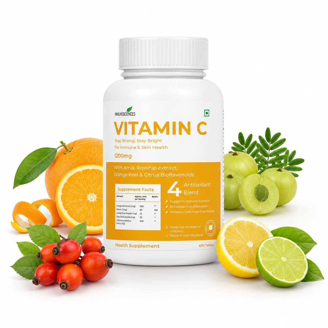 [BRSRAHQ6OV5BA33H] Vitamin C Tablets – Powerful Immunity Booster & Antioxidant for Men & Women – Supports Immune Health, Neutralizes Free Radicals & Enhances Iron Absorption – 60 Vegan Tablets