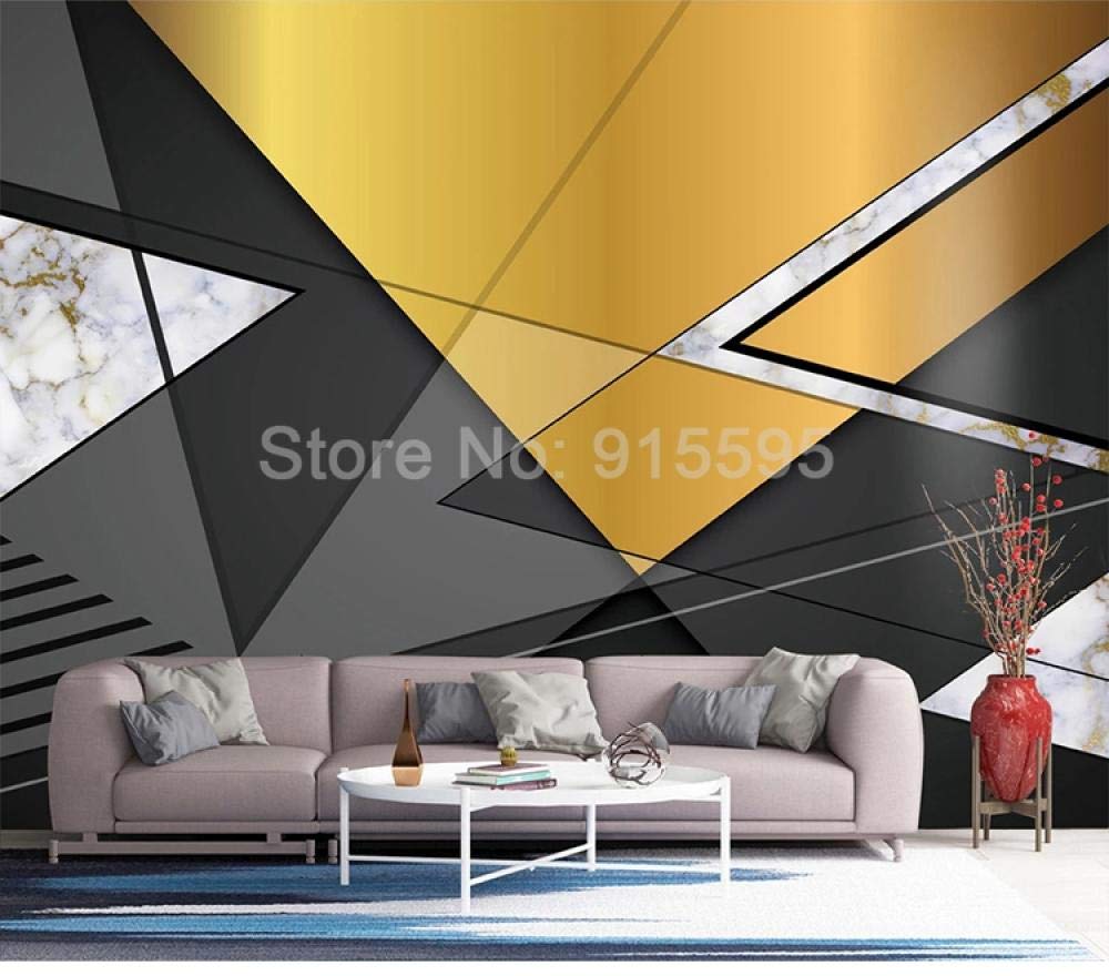 Papier peint photo 3D salon pour agrandir un mur TV noir et or