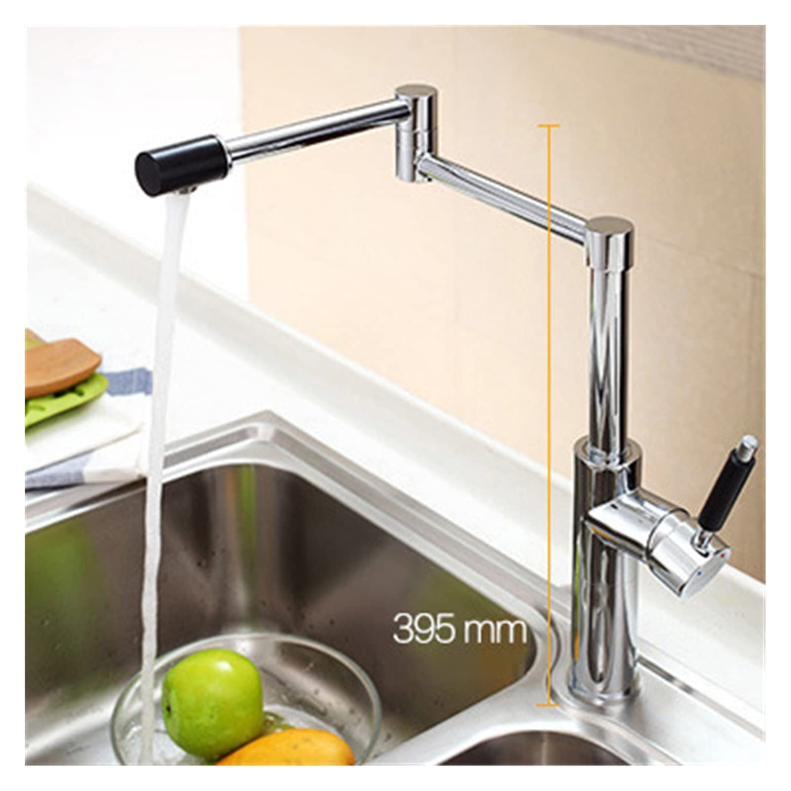 Grifo de baño Grifo de cocina plegable de 180 grados de cobre Grifo de cocina con grifo con lavabo retráctil de rotación rotativo universal frío y caliente(Tall 395mm)