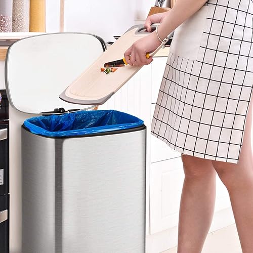 Miniatura 6 de SoftStep - Cubo de basura rectangular de 50 litros13.2 galones, cubo de basura de acero inoxidable con cubo interior extraíble y tapa con bisagras,