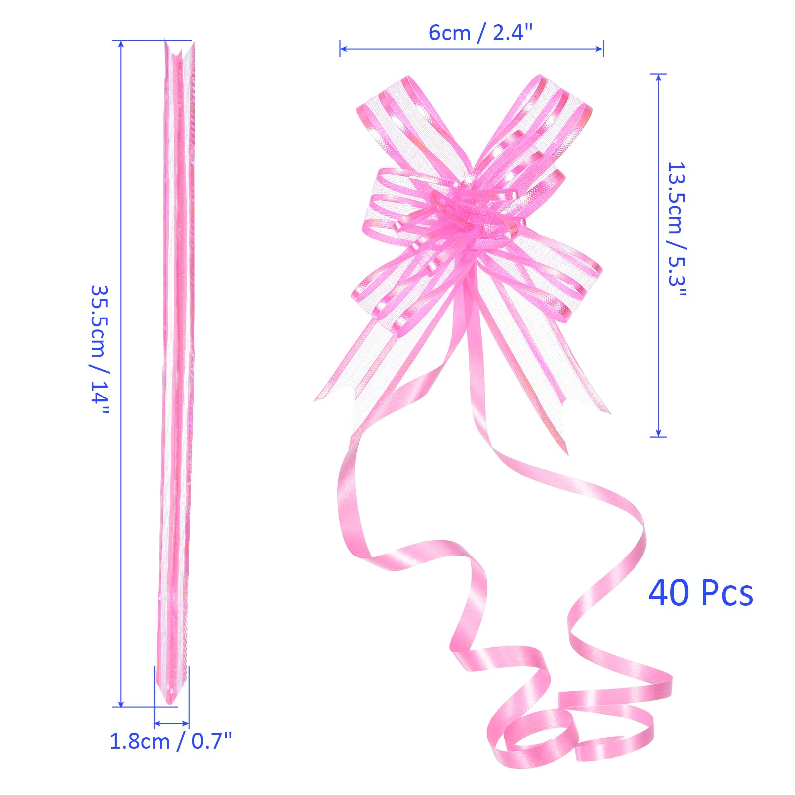 M METERXITY 40 Pack Chiffon Pull Bows - Presents Wrap String Bow, (2.4" Pink) - Image 3