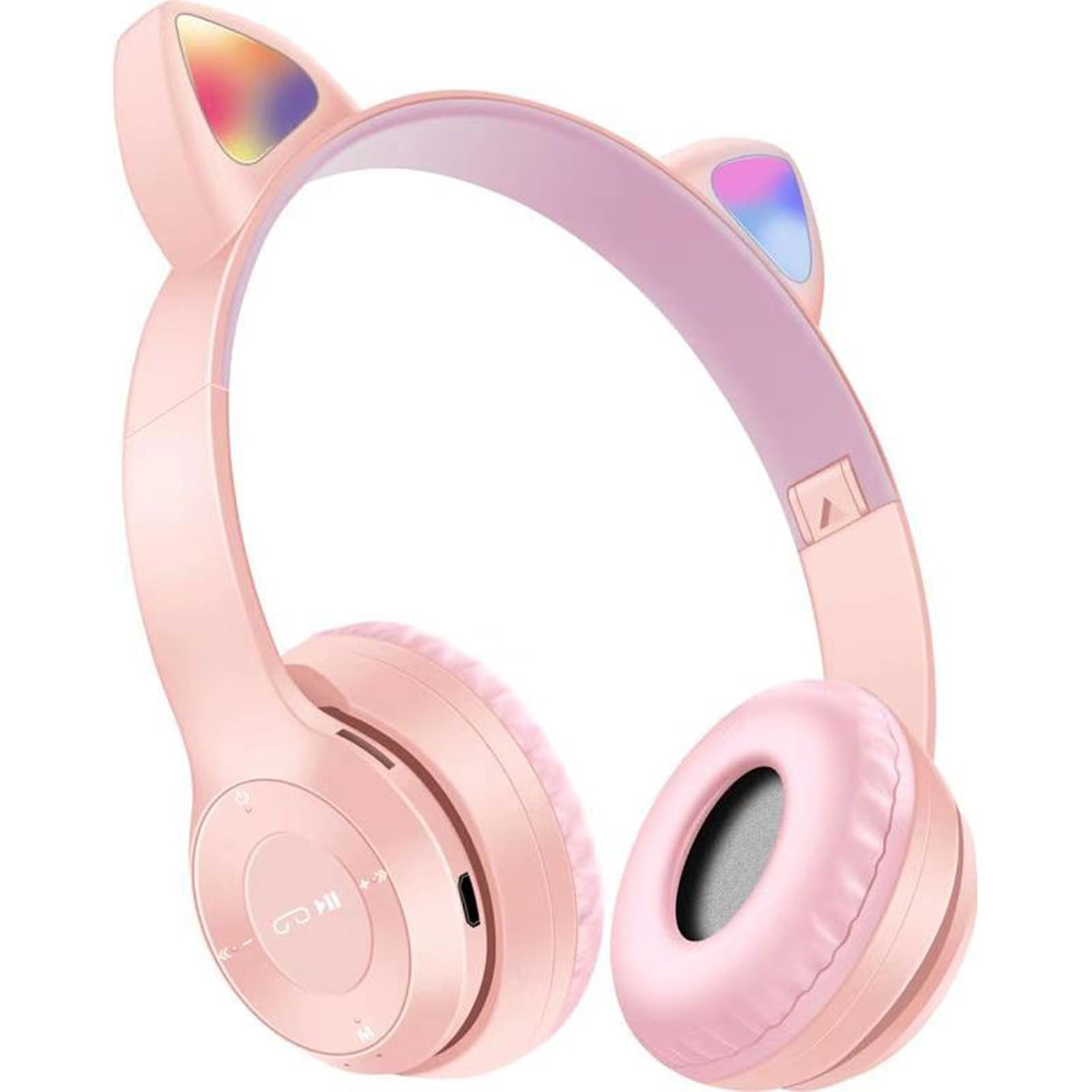 Aputue Cat Ear Kids Headphones, Bluetooth 5.0 Wireless Foldable Headphones, Over-Ear Wireless Headphones with Mic LED Light, Compatible with Smartphone, Pad, Lapto