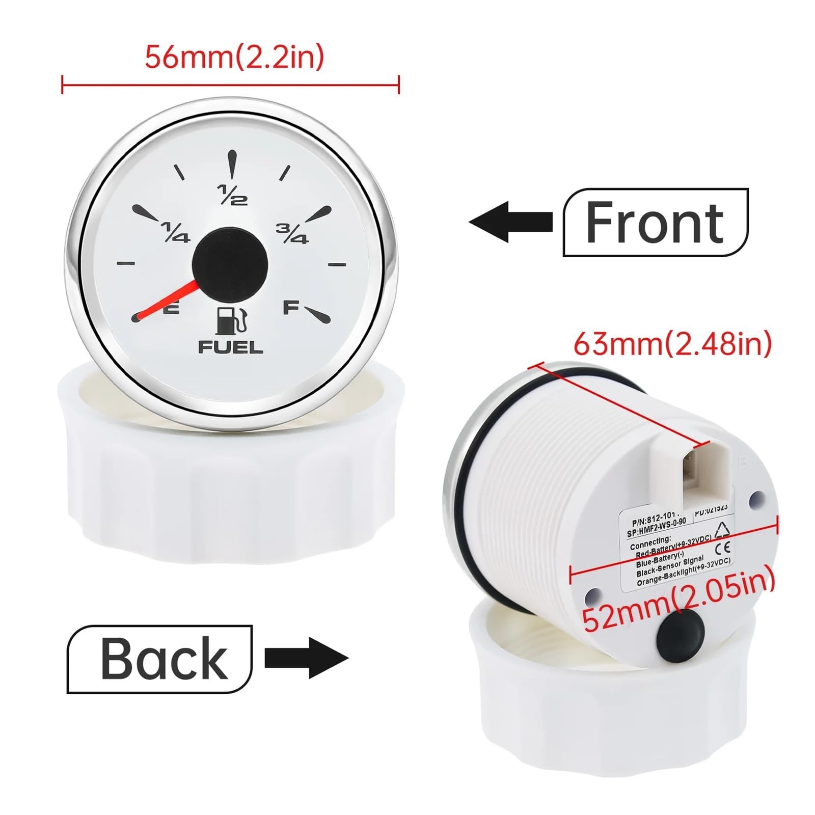 0-90ohm 2'' 52MM Wskaźnik poziomu paliwa + czujnik poziomu paliwa Wodoodporny miernik poziomu zbiornika oleju(With 225mm sensor)