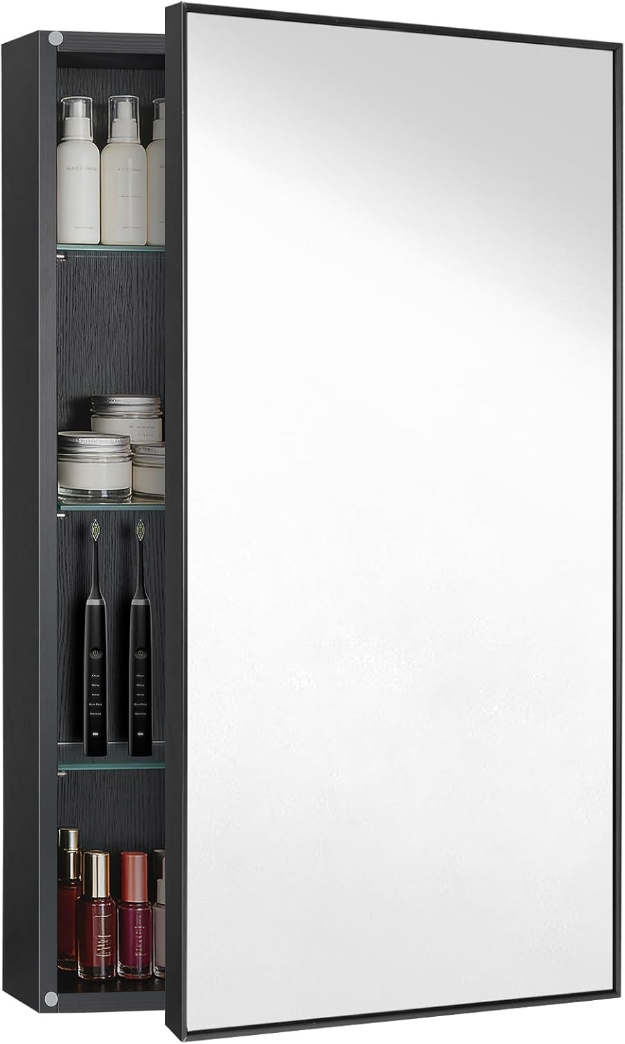 Medicine Cabinet Mirror, 20x30 Inch Rectangle Wall Mounted Bathroom Vanity Mirror with Storage & Adjustable Tempered Glass Shelves Medicine Cabinet for Bathroom, Black