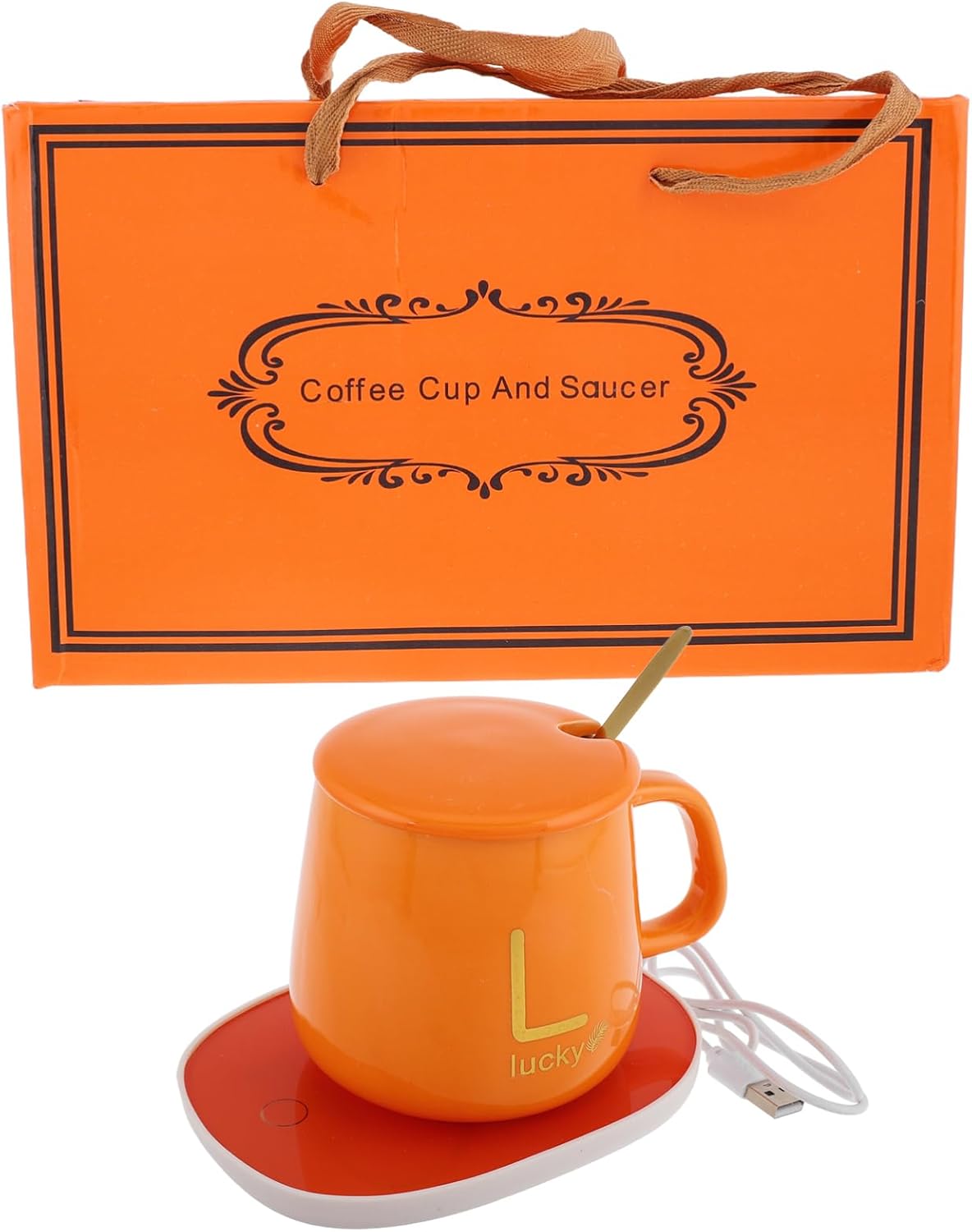 Cabilock 1Set Electric Heated Coffee Cup Set with Lid Spoon Mug Warmer for Hot Drinks for Christmas Parties and Birthdays Temperature Retention