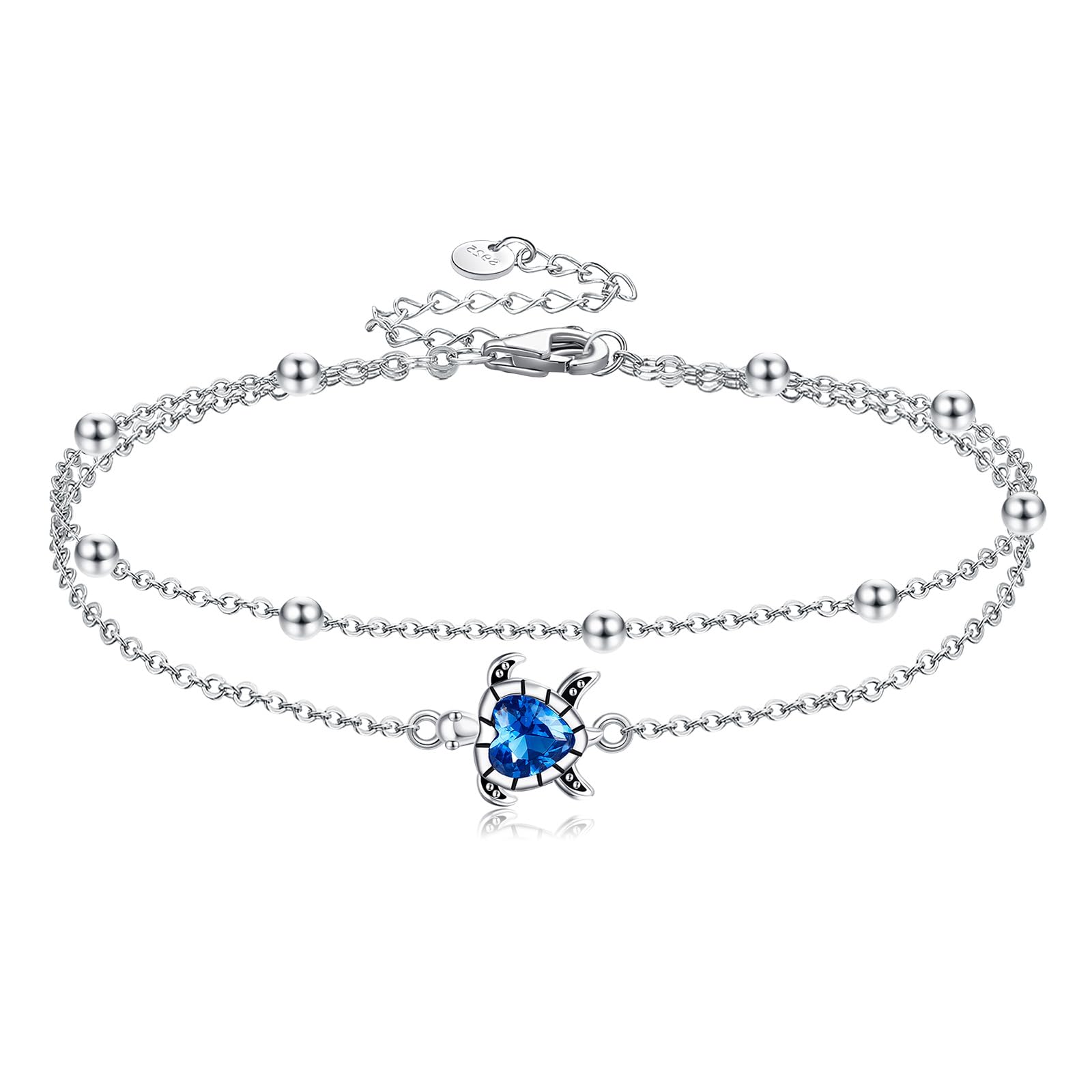 POPLYKE Herz/Anker/Meeresschildkröte/Seestern/Keltisch/Walschwanz/Biene Armband Fußkettchen für Damen 925 Sterling Silber Fußkettchen Jewllery Doppelschichtige Kette für Damen