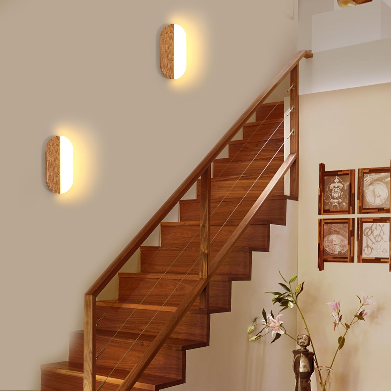 2 Pezzi Applique da Parete Interno LED | Lampada da Parete Moderno in Acrilico Effetto Legno, per Soggiorno, Camera da Letto, Corridoio