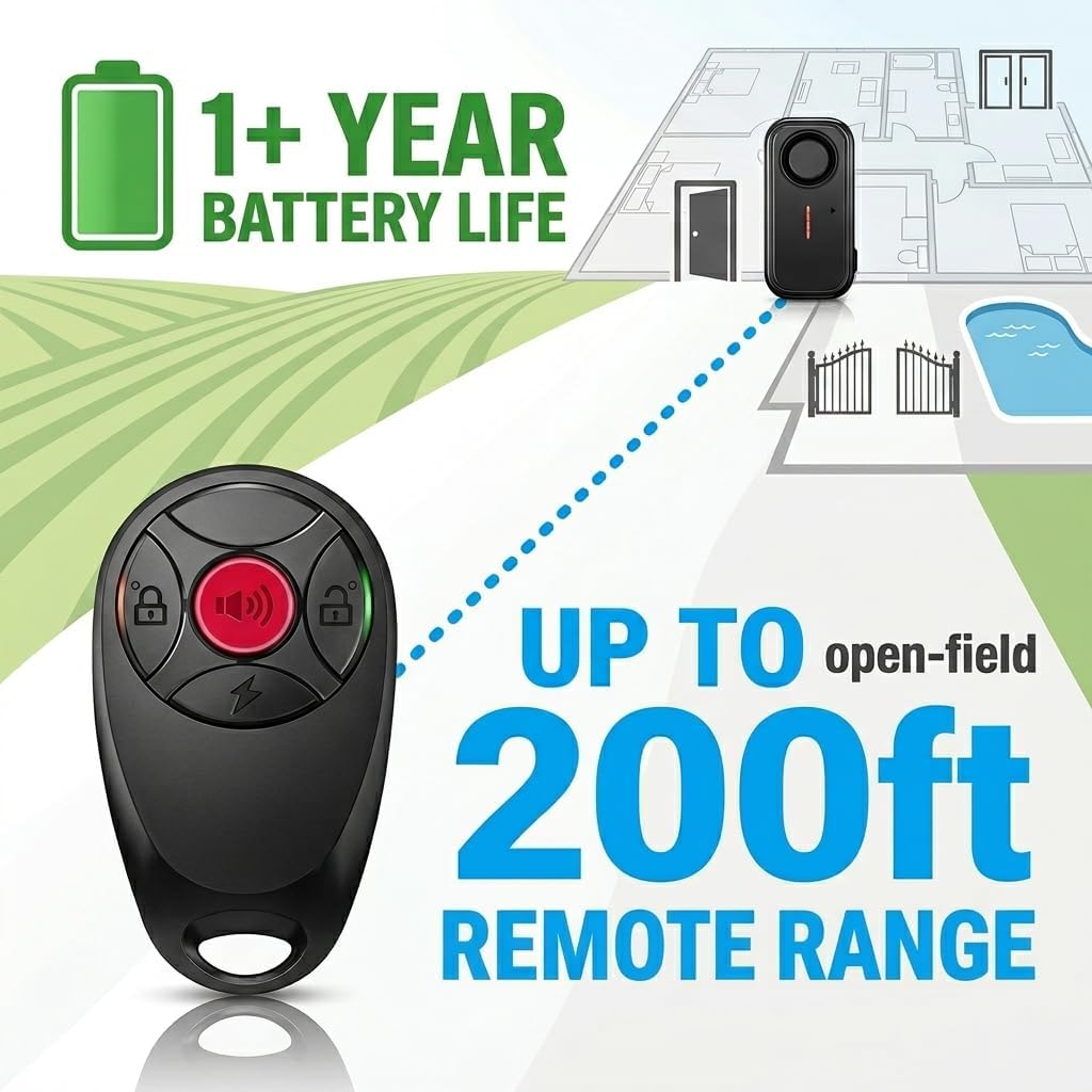 HENDUN Upgraded Window and Door Alarm with Remote, Pool Alarm for Kids Safety, IP66 Waterproof Indoor/Outdoor Home Security Sensor, Wireless Doorbell Chime/Buzzer When Opened Loud